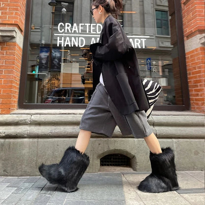 Women's Faux Fur Snow Boots – Fluffy Plush Warm Winter Footwear