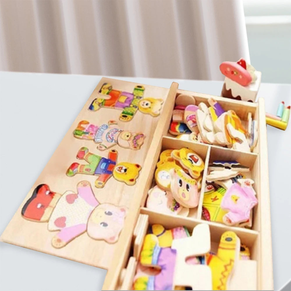 Wooden Bear Dress-Up Puzzle Toy for Kids