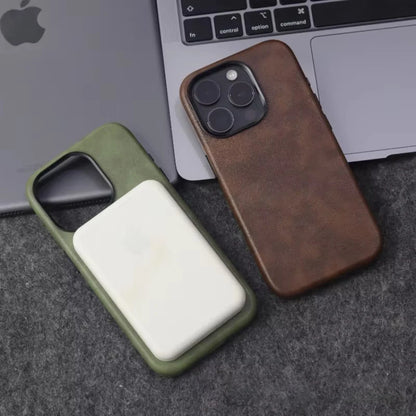 Retro Crazy Horse Leather Magsafe Case Iphone 18pro 15 14 13 12 17 Pro Max Simple Texture Magnetic