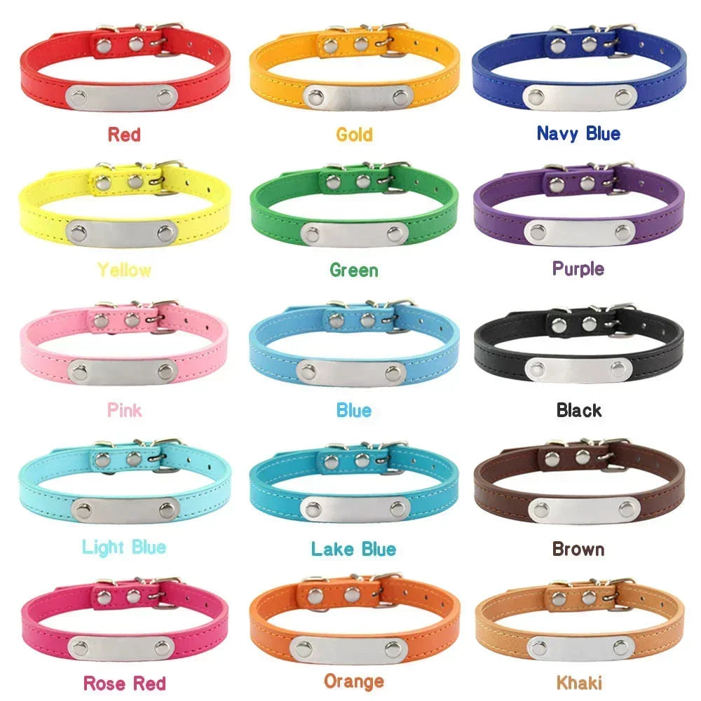 Personalized Dog Collar with Engraved ID Nameplate – PU Leather