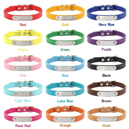 Personalized Dog Collar with Engraved ID Nameplate – PU Leather