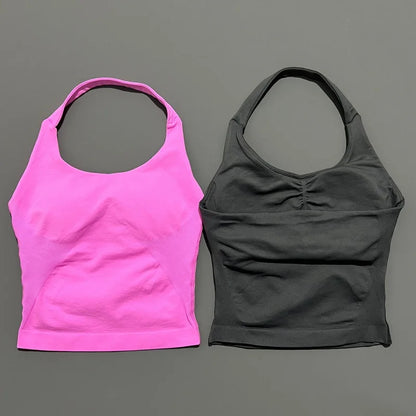 Seamless Halter Longline Sports Tank Top for Women – Gym Yoga Workout