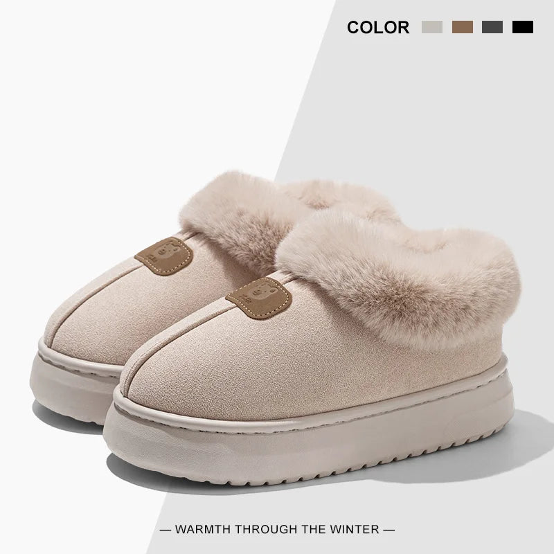 Fleece Lined Winter Slippers Men Women Ankle Cover Thick Sole Lightweight Eva Indoor Outdoor Warm
