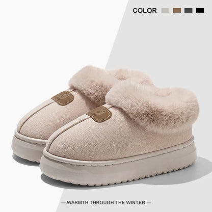 Fleece Lined Winter Slippers Men Women Ankle Cover Thick Sole Lightweight Eva Indoor Outdoor Warm