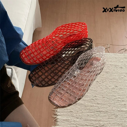 Women's Hollow Jelly Flat Sandals – Anti-Slip Summer Shoes