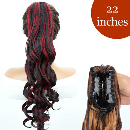 Synthetic Long Straight Claw Clip Ponytail Hair Extensions 24inch Heat Resistant Pony Tail Piece