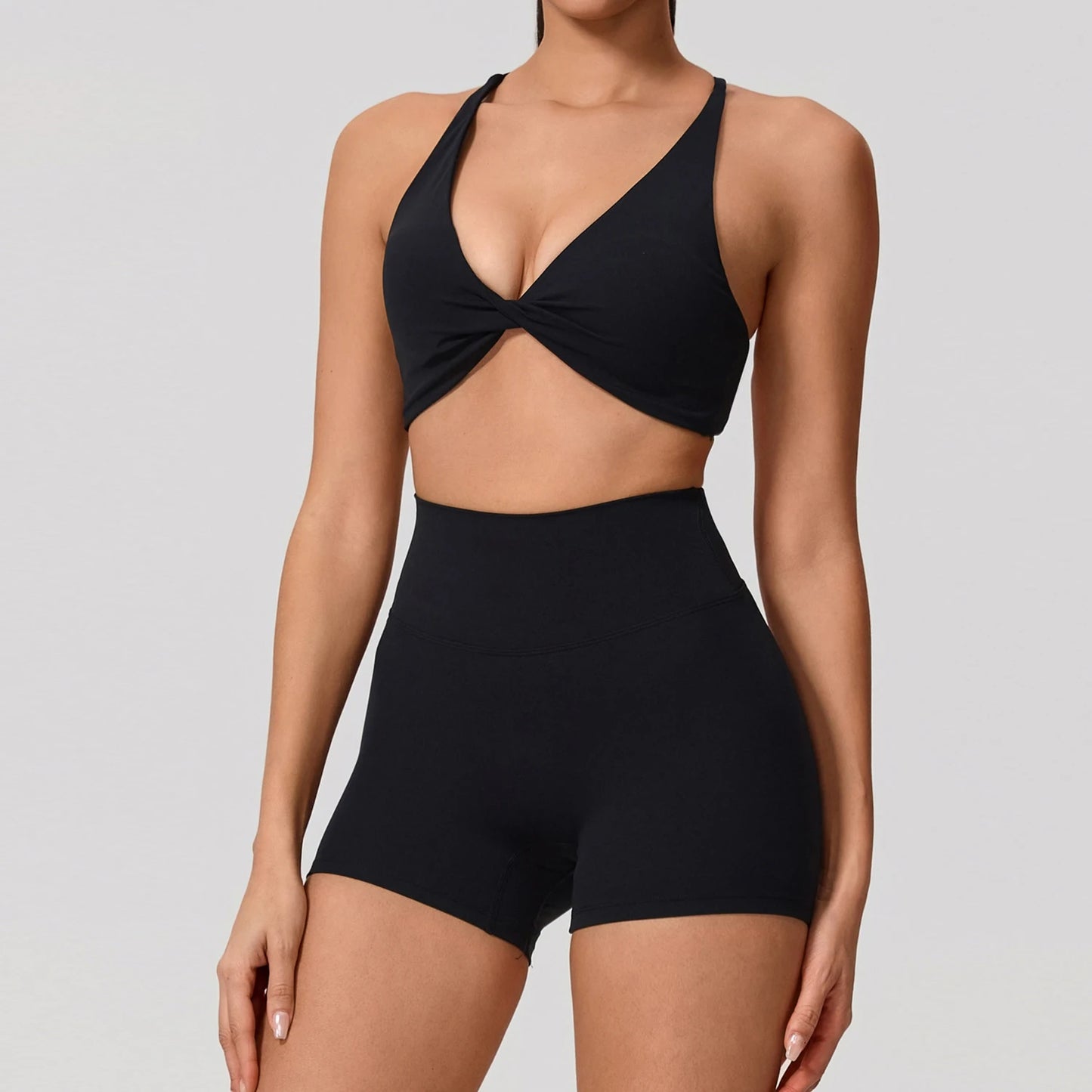 Women's 2-Piece Yoga Set – Long Sleeve Crop Top & Shorts