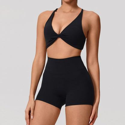 Women's 2-Piece Yoga Set – Long Sleeve Crop Top & Shorts