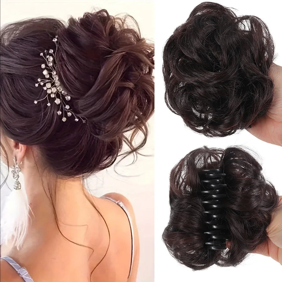 Claw Clip Messy Bun Hair Piece Curly Wavy Synthetic Updo