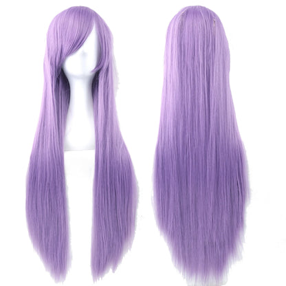 Soowee Long Synthetic Hair White Purple Cosplay Wigs Party Black Straight Wig Hairpiece Women