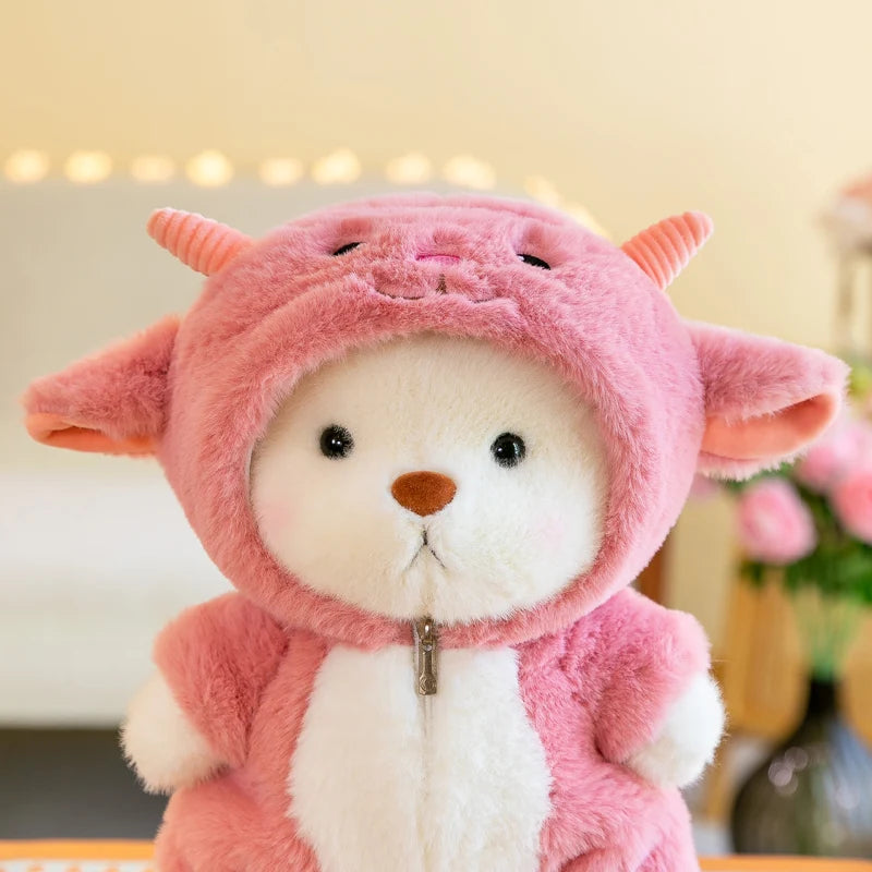 Kawaii Bear Plush Toy in Animal Costume Onesie – Soft Stuffed Doll