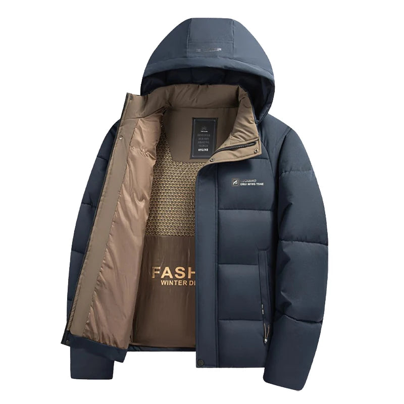 Men's Graphene Insulated Winter Hooded Puffer Jacket – Windproof Overcoat