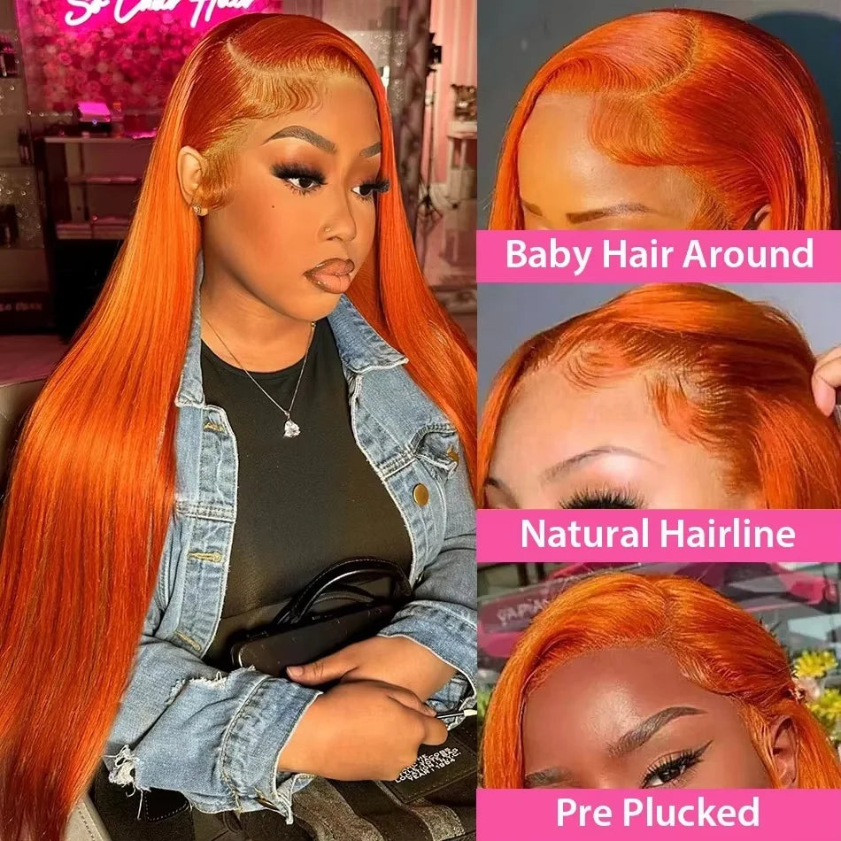 Brazilian Straight 350 Ginger Orange 13x6 Hd Lace Front Human Hair Wigs 13x4 Glueless Frontal Wig