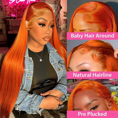 Brazilian Straight 350 Ginger Orange 13x6 Hd Lace Front Human Hair Wigs 13x4 Glueless Frontal Wig