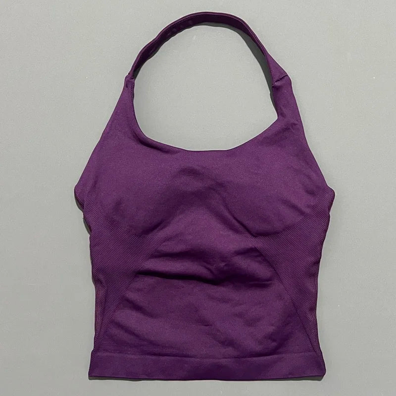 Seamless Halter Longline Sports Tank Top for Women – Gym Yoga Workout