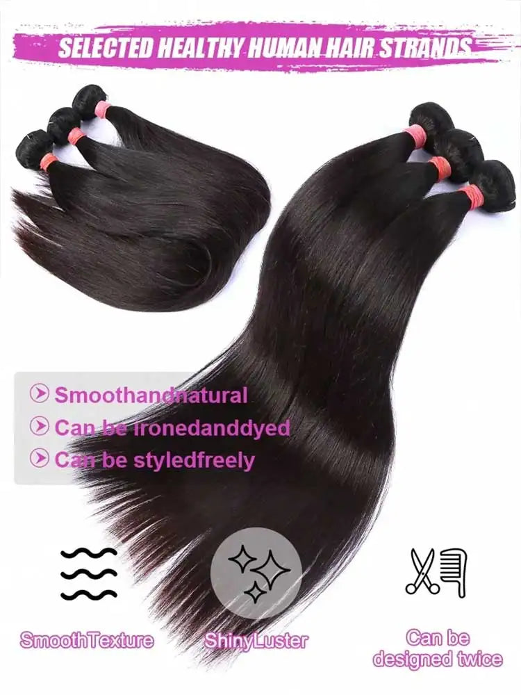 12-42 Inch Bone Straight Human Hair Bundles Brazilian Weave Long Remy Extension Natural Black