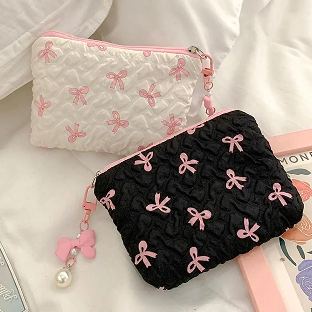 Makeup Bag with Bow Print – Cute Quilted Cosmetic Pouch