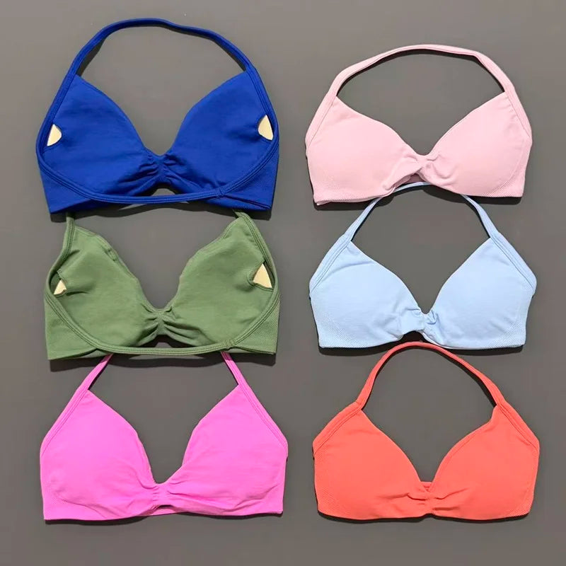 Women's Strappy Sports Bra – Padded Push-Up Gym Top