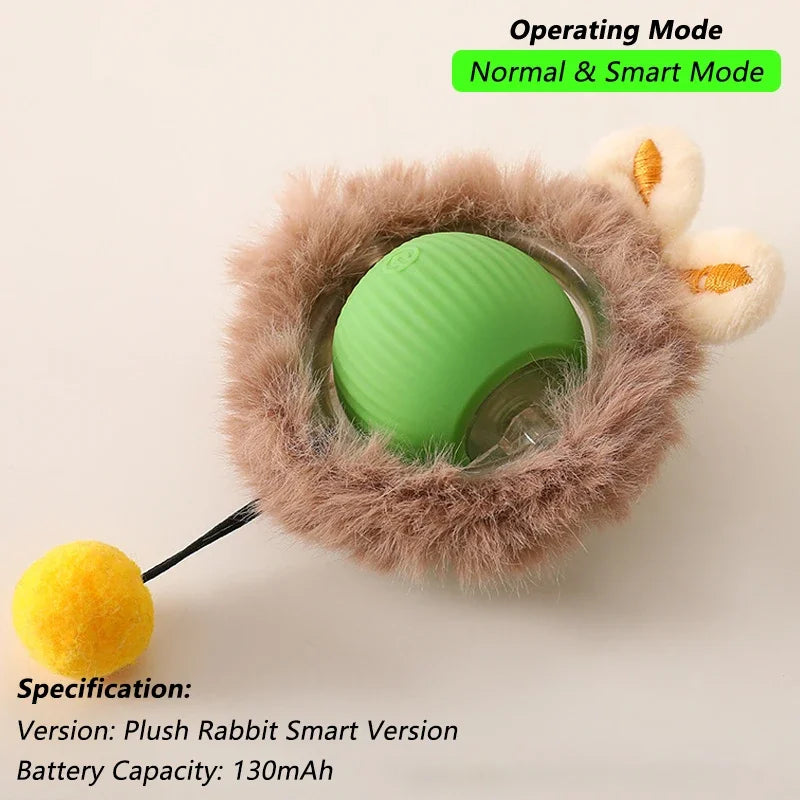 Interactive Cat Ball Toy – Automatic Rolling Ball with Plush Cover & Tail