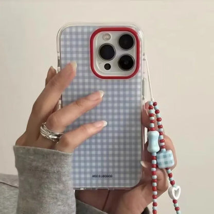 Blue Checkered Grid Pattern Phone Case Iphone 17 Pro 16 15 14 13 12 11 Max 16e X Xr Xs 7 8 Plus Soft