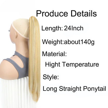 Claw Clip Ponytail Hair Extensions – 24 Inch Straight Synthetic