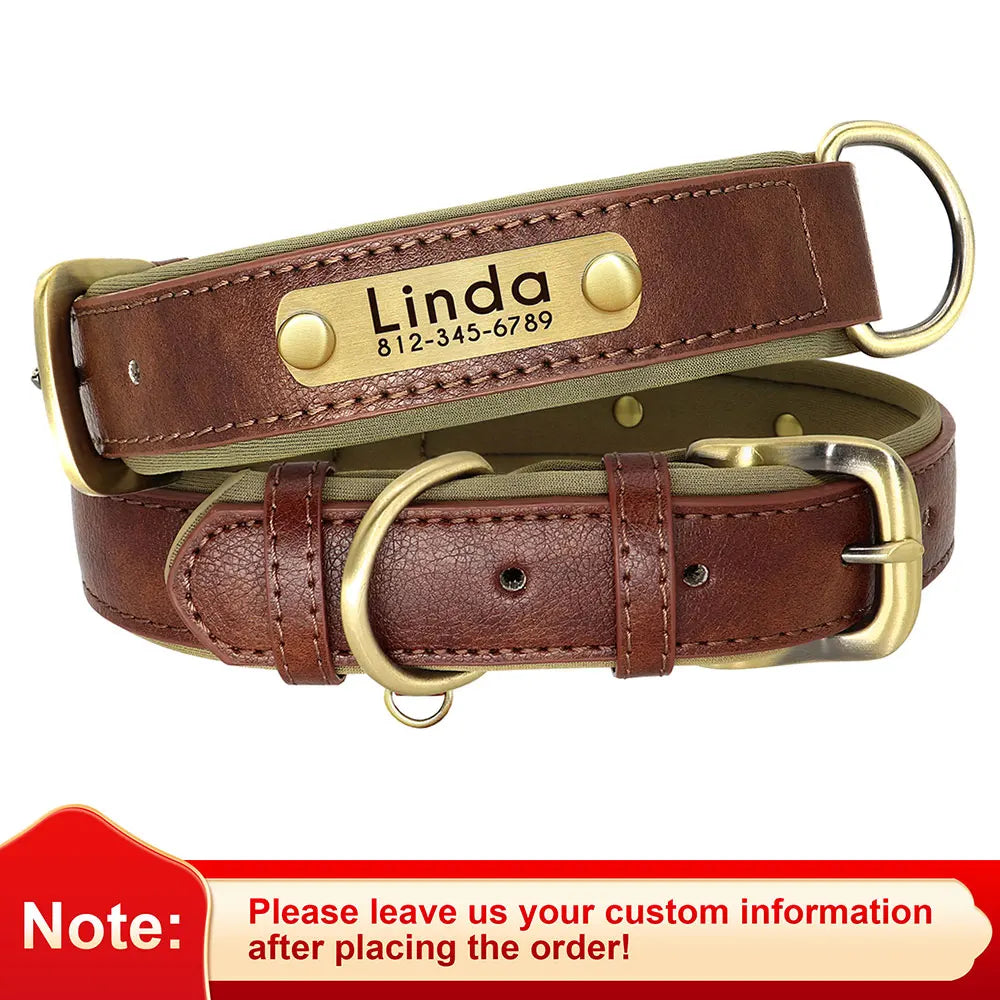 Personalized Leather Dog Collar with Engraved Nameplate