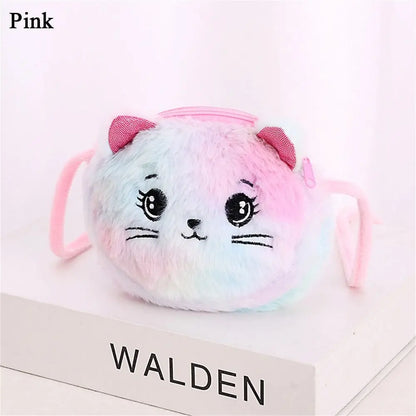 Kids Cute Cat Plush Crossbody Bag – Rainbow Mini Purse