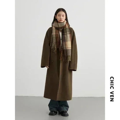 Women's Long Double-Sided Wool Coat – Retro Loose Overcoat