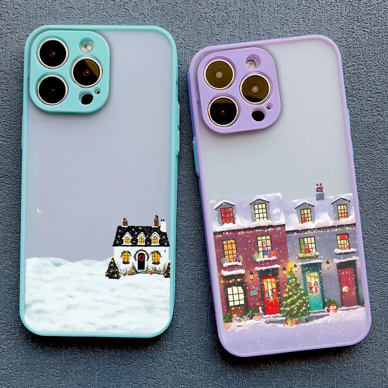 Rural Building Snow Scenery Phone Case Iphone 16 15 Pro Max Plus 14 13 12 Mini 11 Xs X Xr 7 8