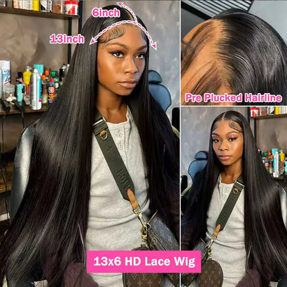 HD Lace Front Straight Human Hair Wig – 13x4 13x6 5x5 Glueless, 16–42 Inch