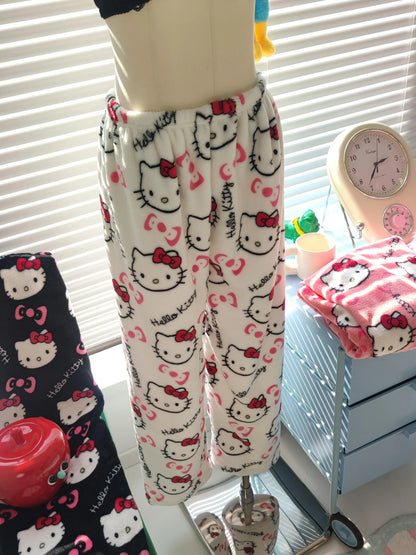 Hello Kitty Cartoon Pajama Pants for Women - Soft Fleece Sleepwear