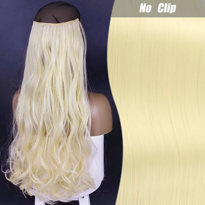 No Clips Natural Hair Extension Synthatic Artificial Long Straight Hairpiece Blonde Black Mixed