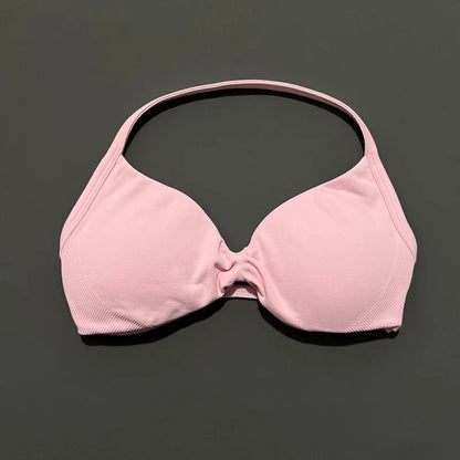 Seamless Halter Sports Bra – Women's Push-Up Gym Bra