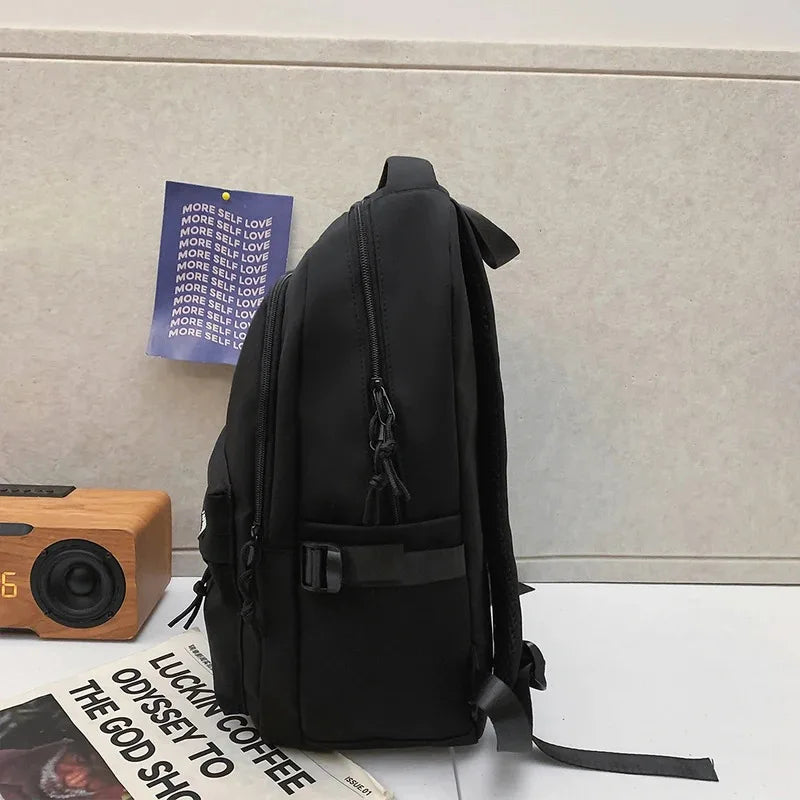 Large Capacity Student Backpack – Solid Color Travel School Bag