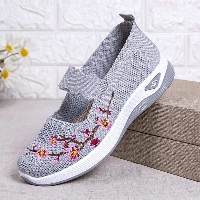 Women's Embroidered Slip-On Sneakers – Breathable Chunky Sole Casual Shoes