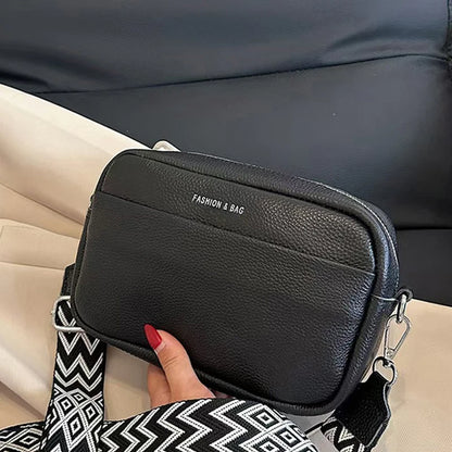 Canvas Crossbody Bag with Wide Patterned Strap – Unisex Camera Purse