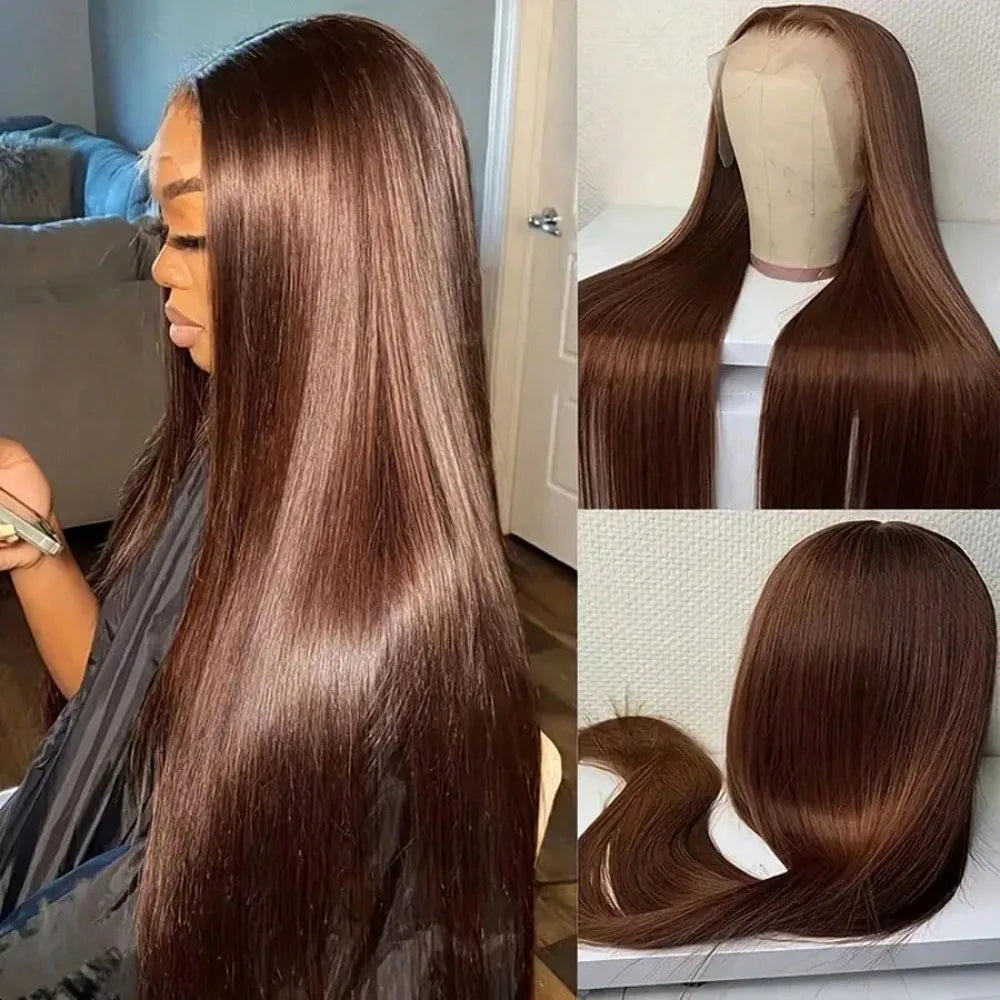 13x4 Lace Front Wig Human Hair – Chocolate Brown Straight Wig 200% & 250% Density