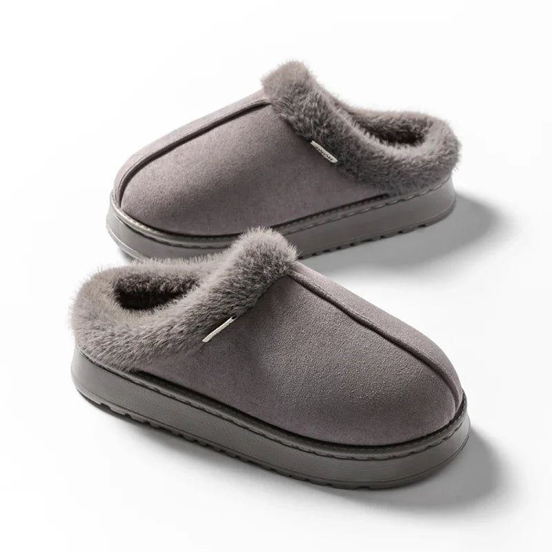 Women Fluffy Slippers Autumn Winter Indoor Eva Thick Sole Anti-Slip Warm Unisex House Shoes - Thick