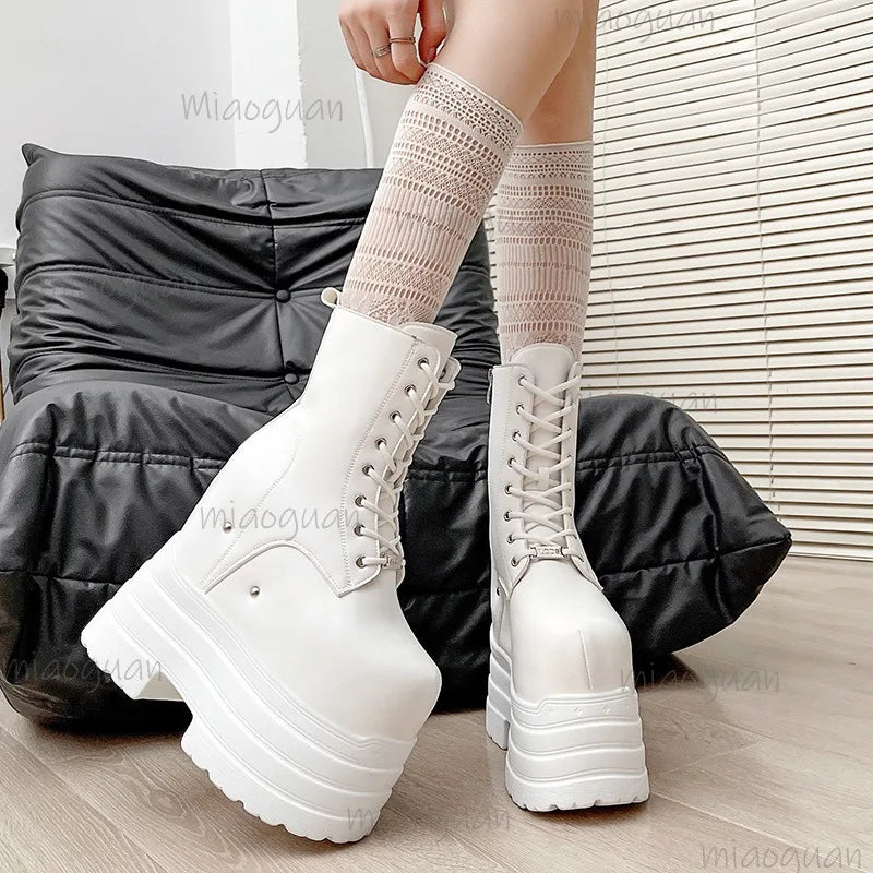 Platform Boots for Women – Height Increasing Leather Gothic Punk Ankle Boots