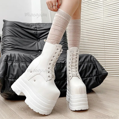 Platform Boots for Women – Height Increasing Leather Gothic Punk Ankle Boots