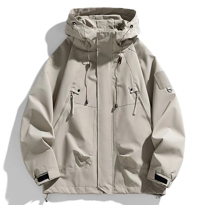 Men's Cargo Hooded Windbreaker Jacket – Waterproof Loose Fit