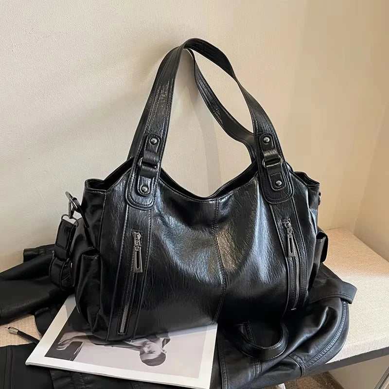 Women's PU Leather Shoulder Bag – Multi-Compartment Crossbody Handbag