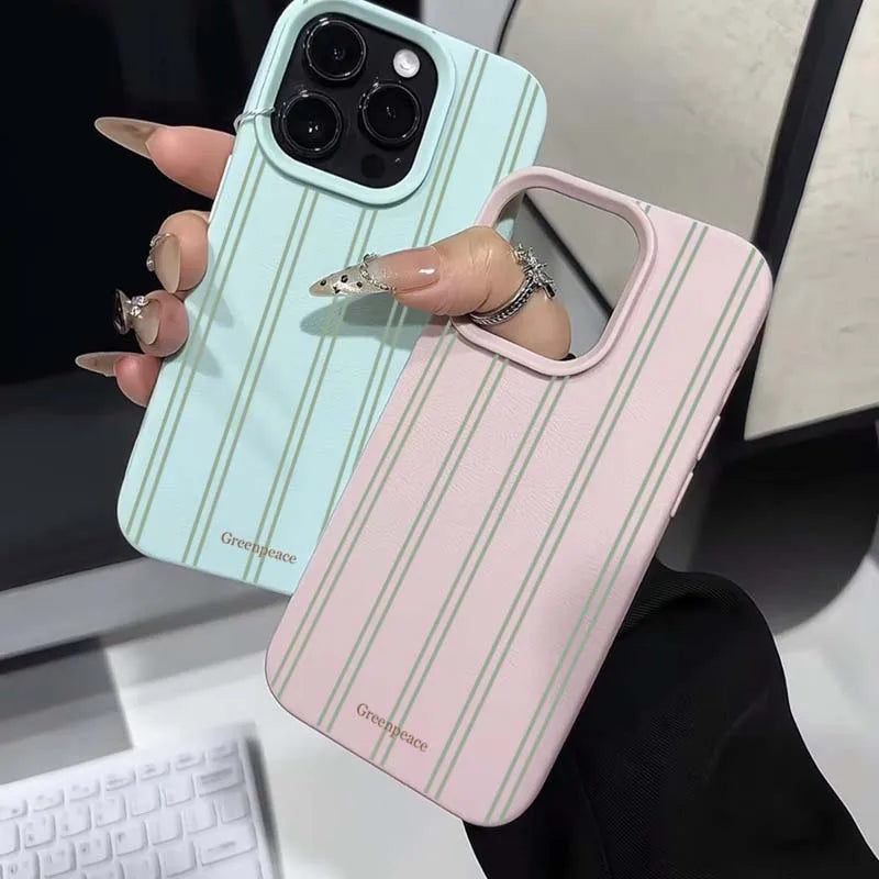 Green Stripe Lichee Pattern Phone Case Iphone 17 16 15 14 13 12 11 Pro Max Xs X Xr Plus 16e