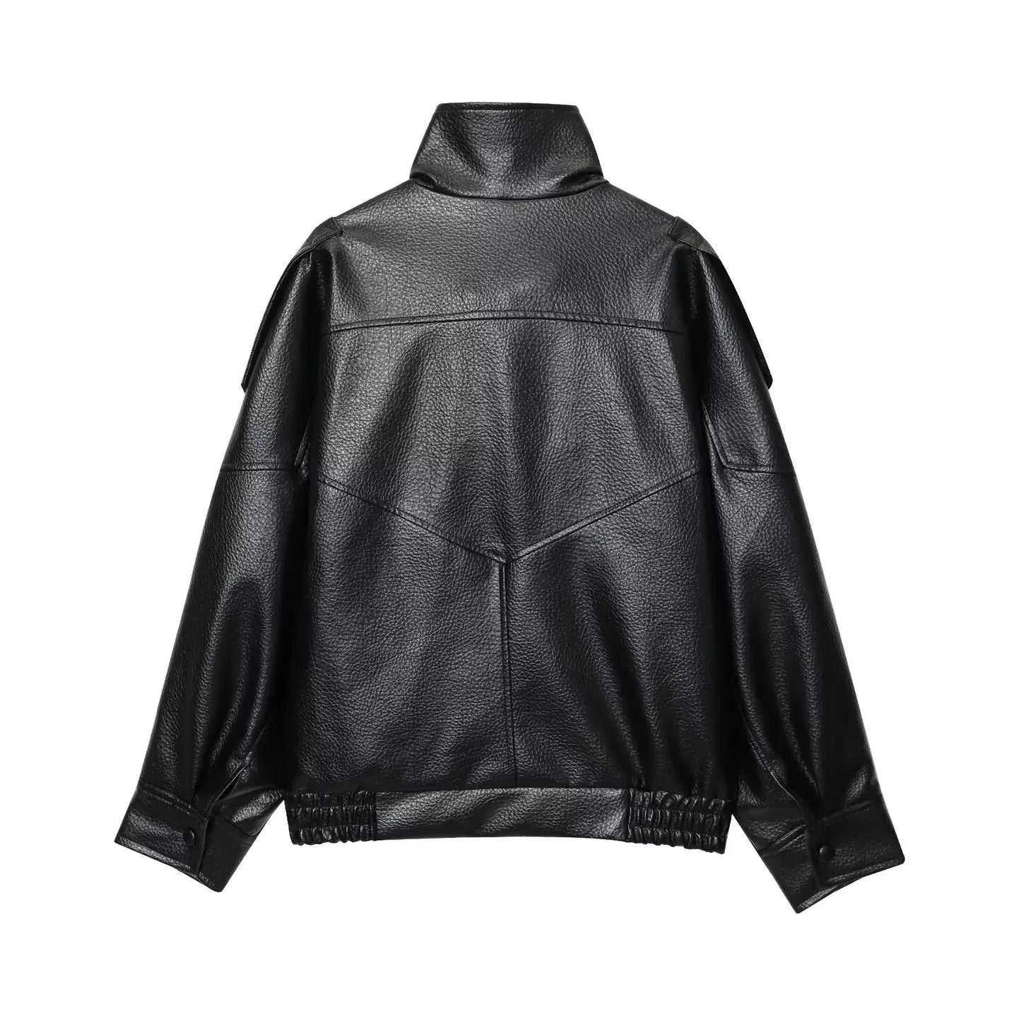 Women's Oversized Faux Leather Jacket – Long Sleeve Button Coat