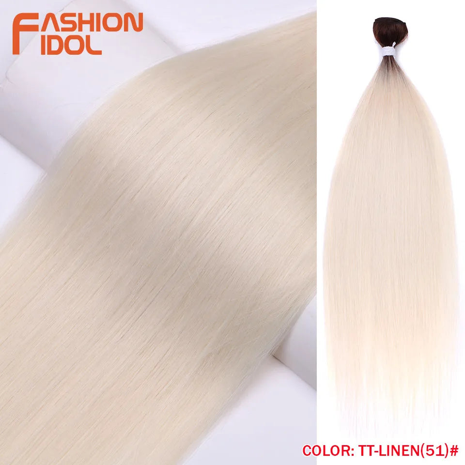 Bone Straight Hair Extensions Ombre Blonde Bundles Super Long Synthetic 24 Inch Full End Idol