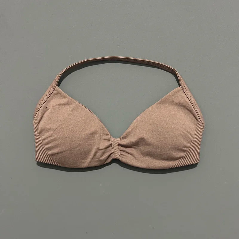 Seamless Halter Sports Bra – Women's Push-Up Gym Bra