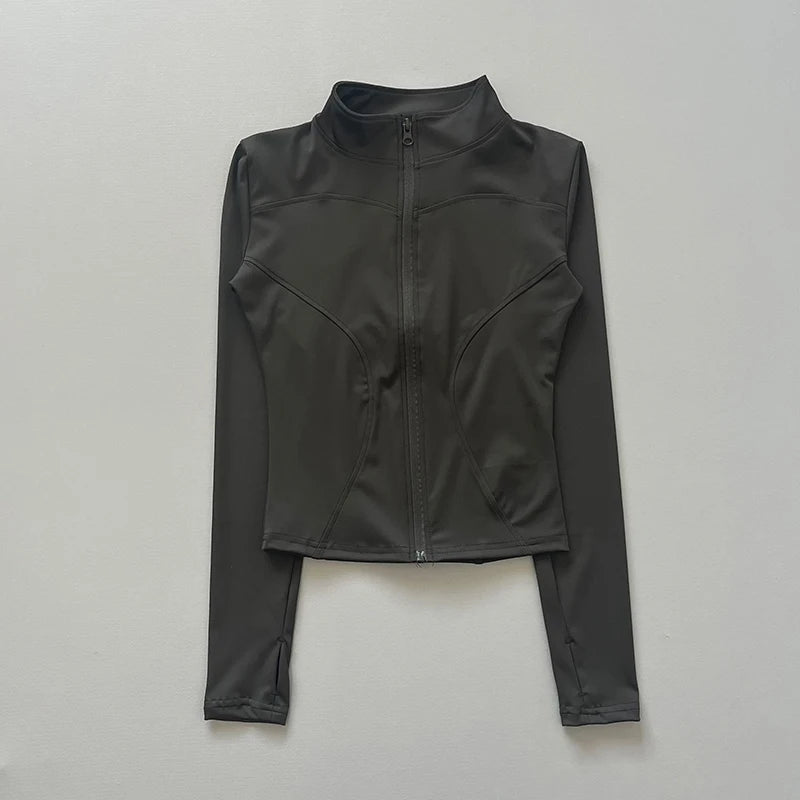 Women's Zip-Up Workout Jacket – Stretch Fitted Running & Yoga