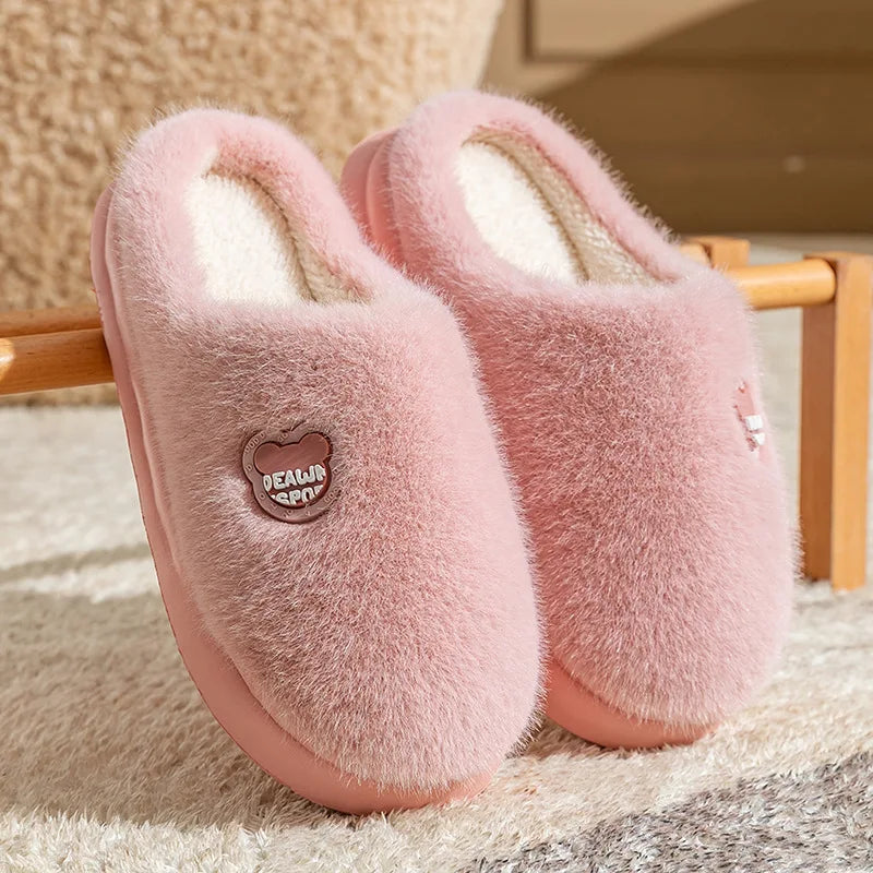 Winter Plush Couple Slippers Men Women Ultra Soft Memory Foam Cloud Comfort Non-Slip Thick Sole