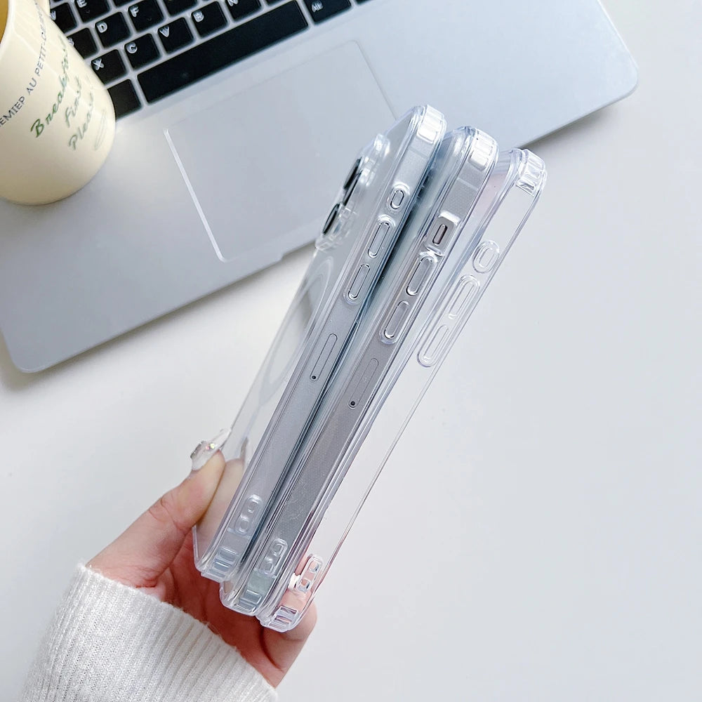 Transparent Magsafe Magnetic Case Iphone 17 16 15 14 13 12 11 8 X Xr Xs Pro Max Plus Mini Wireless
