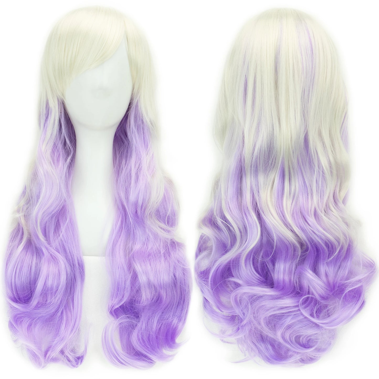 Soowee Synthetic Hair Ombre Rainbow Cosplay Wig Bangs Red Yellow Purple Green Blue Wigs Black Women